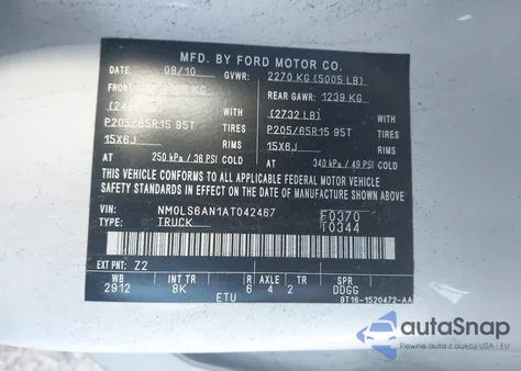 2010 Ford Transit Connect Xl from USA, damaged, VIN NM0LS6AN1AT042467